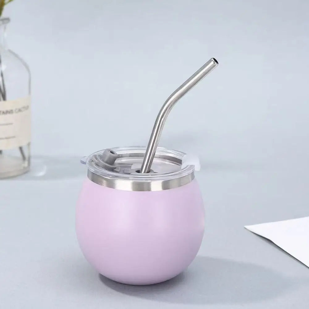 Mate argentino de doble pared de 148 ml (5 oz) de acero inoxidable con aislamiento térmico, pajita y tapa. Ideal para exteriores.