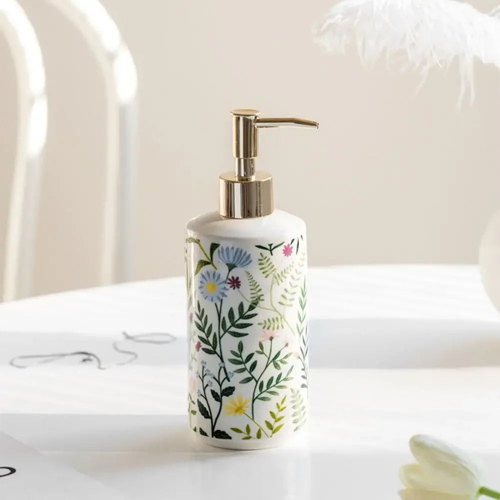 Dispensador de jabón de cerámica de 430 ml, moderno, vintage, marrón, contenedor de almacenamiento de líquidos, ahorra jabón, botella con bomba de loción creativa para el baño