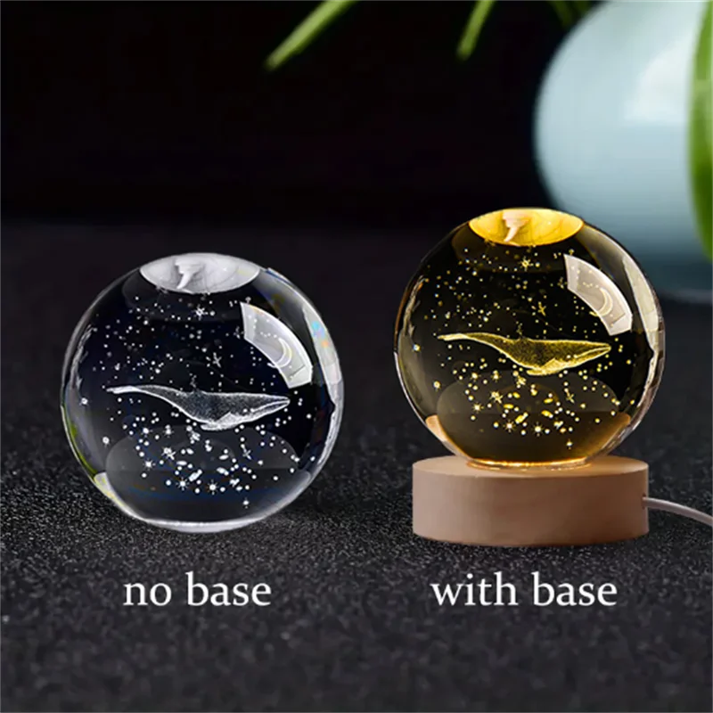 1 Pc Bola de Cristal de 6 cm Lámpara Nocturna Planeta Grabado con Láser Regalo de Cumpleaños Esfera de Vidrio Decoración de Escritorio para el Hogar con Base de Madera y USB