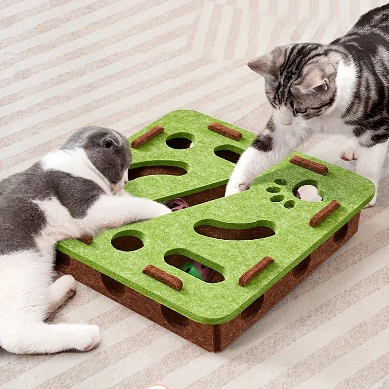 Juguete interactivo de fieltro para gatos con forma de rompecabezas, caja de juguetes con laberinto, túnel, campana y pelota. Juguete de entretenimiento para gatos para interiores.