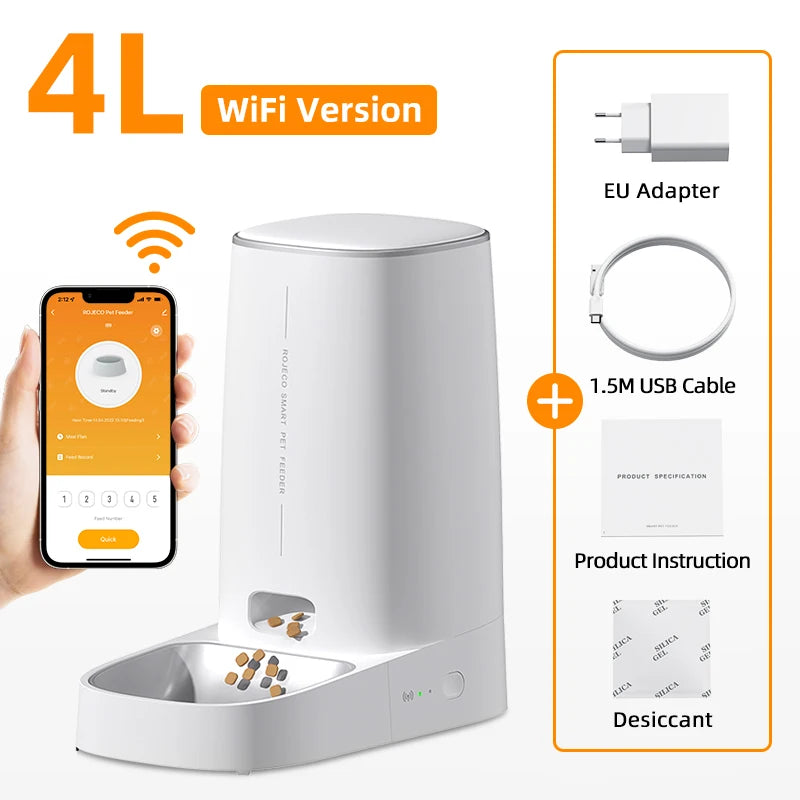 ROJECO Comedero automático para gatos, dispensador de comida para gatos inteligente con WiFi, control remoto, alimentador automático para comida seca para gatos y perros.