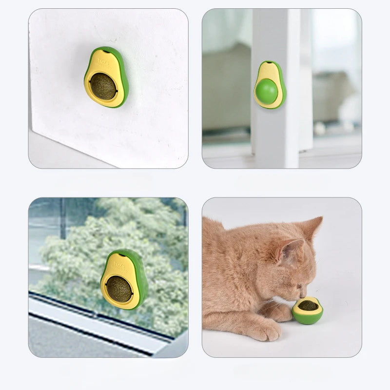 Hierba gatera natural, pelota giratoria adhesiva para pared, juguetes para limpiar los dientes de los gatos, pelota de hierba gatera, suministros para rascadores de hierba gatera