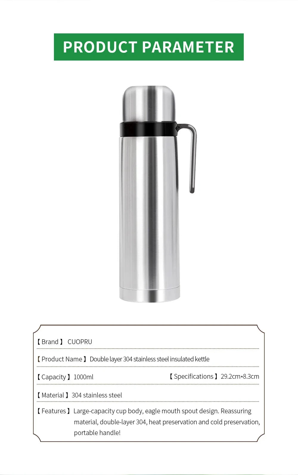 Termo de acero inoxidable para  mate, con aislamiento térmico, botella de agua argentina, gran oferta, Matero para  mate, 1000 ml