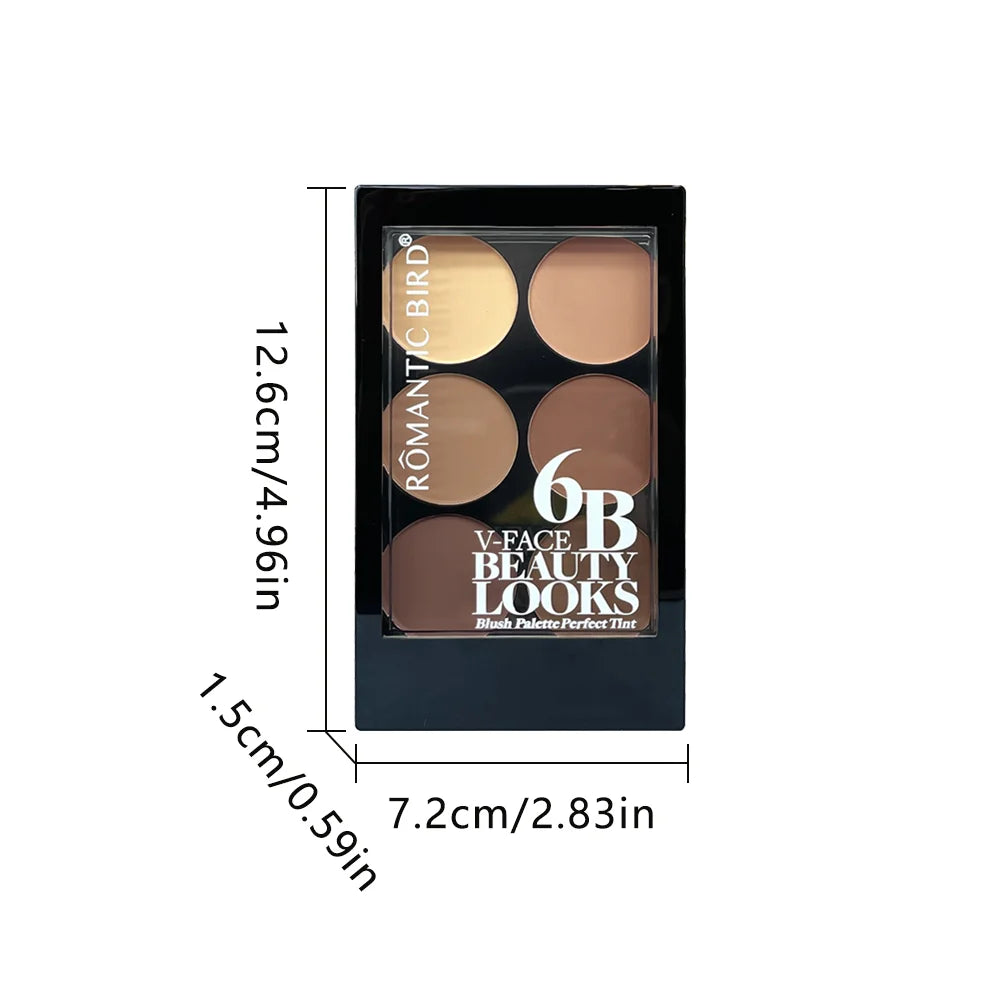 Paleta de polvos iluminadores y contorneadores de 6 colores, paleta de maquillaje en polvo para sombras y contorno facial con brocha, bronceador facial y corrector de color.