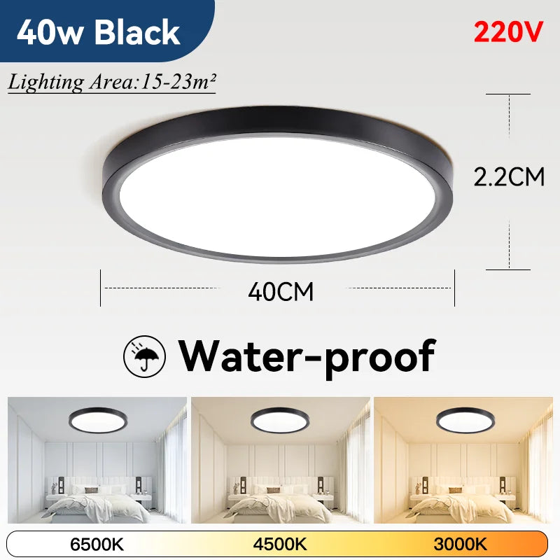 Lámpara de techo LED ultrafina de 2,2 cm, resistente al agua, 3 colores, con acabado de madera, para baño, dormitorio, sala de estar y hogar.