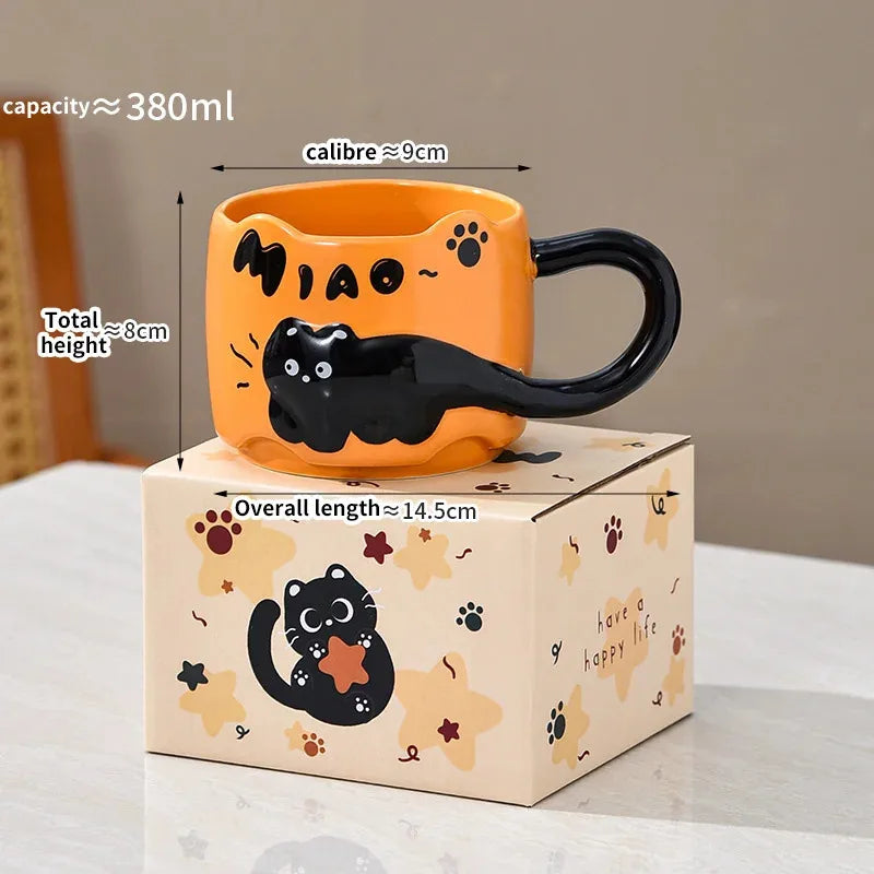 Taza apilable con diseño de gato, taza de café o té con un lindo diseño de dibujos animados, apilable, creativa, adorable, de cerámica, regalo divertido para uso doméstico diario.