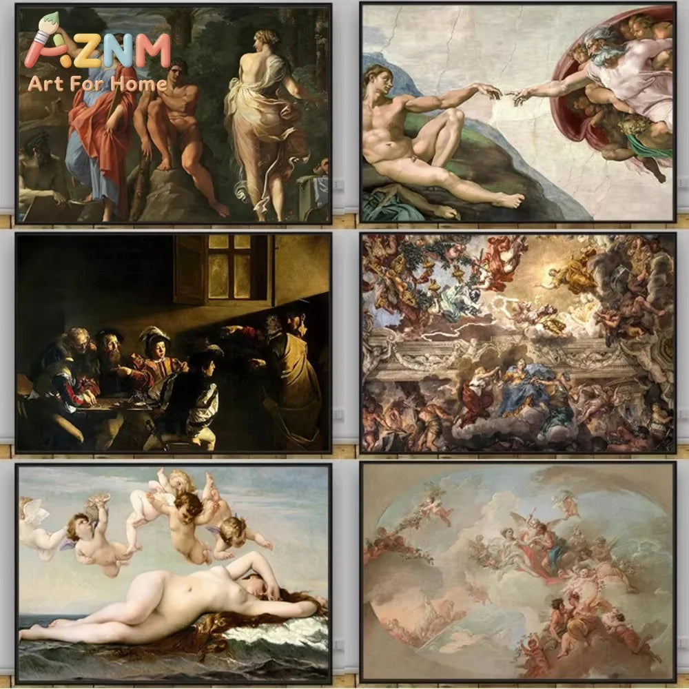 1 unidad, Póster de arte cristiano retro renacentista clásico de mitología griega, obras famosas, lienzo, pintura, decoración de pared para museo e iglesia