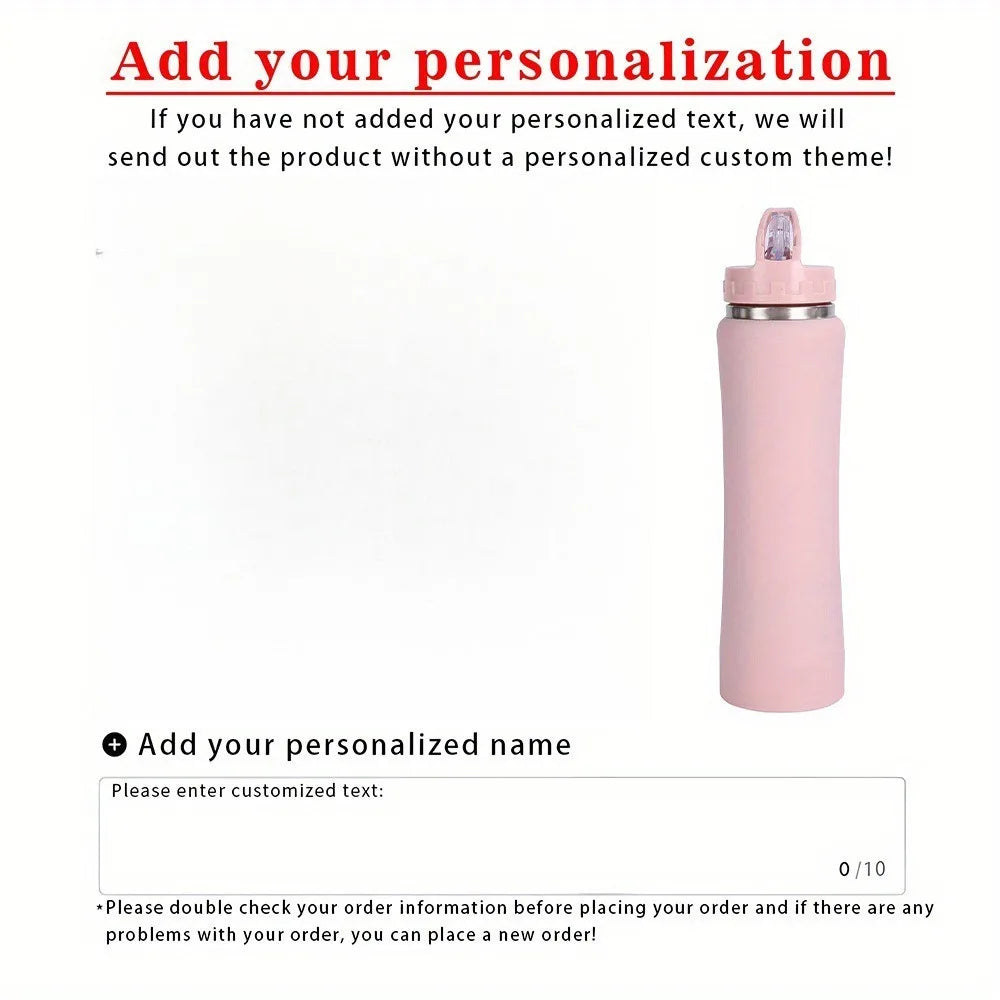 Botella de agua personalizada de acero inoxidable con aislamiento térmico y pajita - Botella grabada para fitness/ciclismo, regalo perfecto para hombres y mujeres.