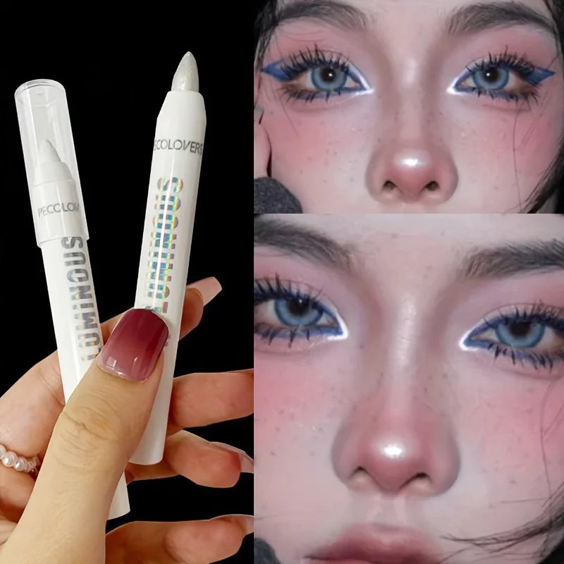 Lápiz iluminador, de larga duración, resistente al agua, delineador de ojos blanco plateado con brillo nacarado mate y suave.