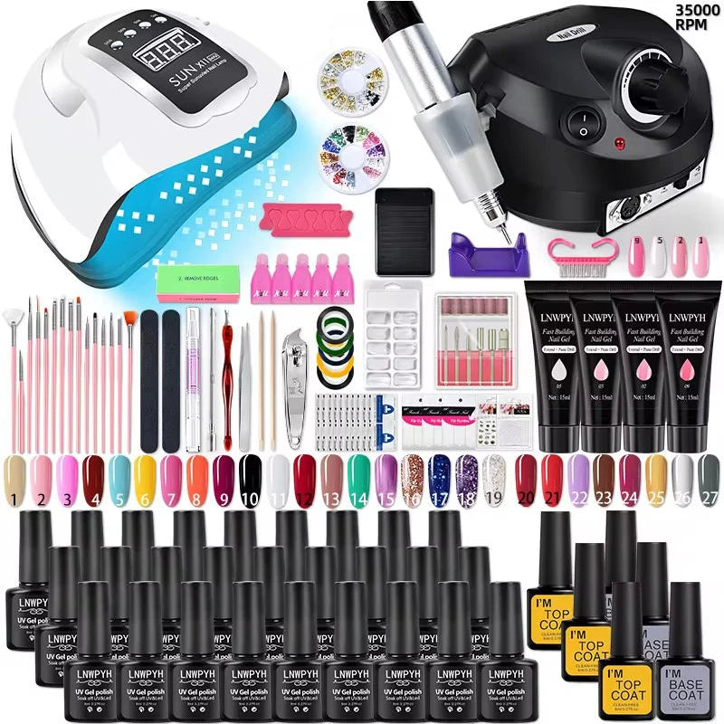 Kit de esmalte de uñas, kit de uñas acrílicas, set de gel de uñas de poliuretano con lámpara de uñas, extensión de uñas, gel con purpurina, gel de construcción UV, set de herramientas de manicura