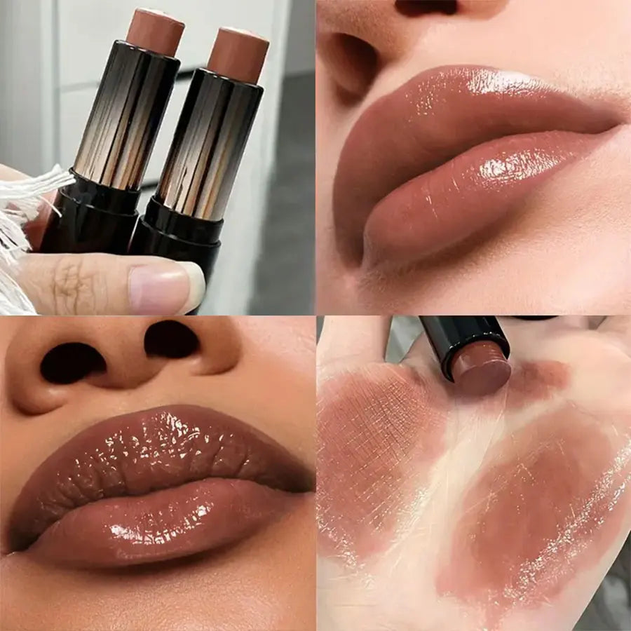 Labial rojo-marrón, labial hidratante resistente al agua, labial con efecto espejo, brillo labial, maquillaje natural de larga duración