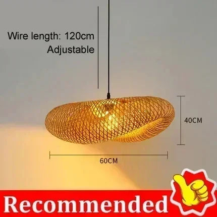Lámpara colgante LED de bambú tejida a mano para decoración del hogar, lámpara de araña colgante para sala de estar y cocina, estilo vintage de ratán tejido.