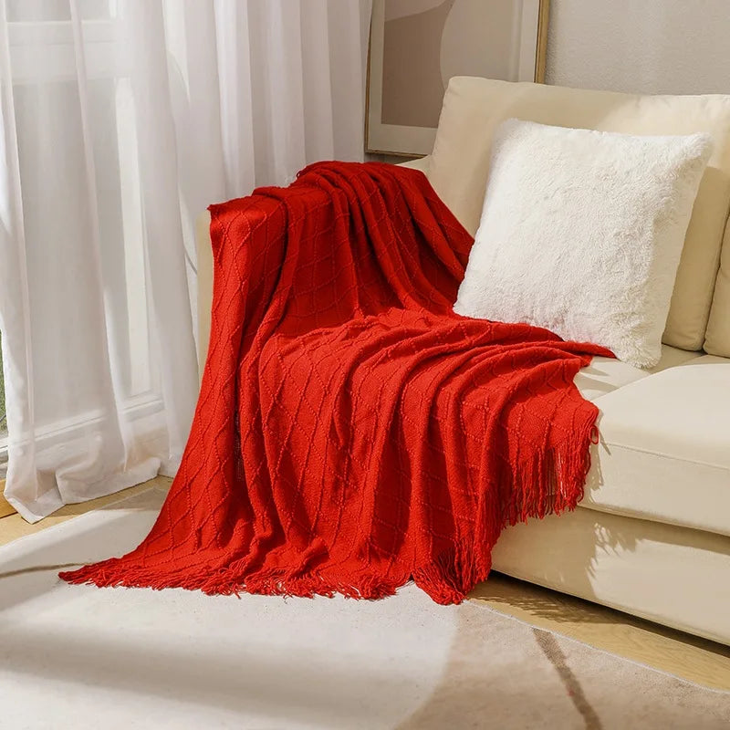 Mantas nórdicas de punto con borlas, color caqui, crema y gris, estilo vintage, ideales para cama, sofá o sillón. Funda de cama extragrande.