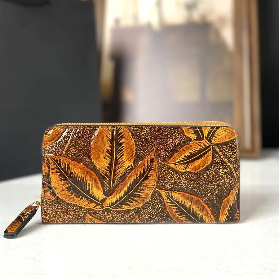 Cartera larga de lujo de diseño vintage, estilo bohemio, versátil, tarjetero, cartera multifuncional para mujer, estuche portátil para tarjetas.