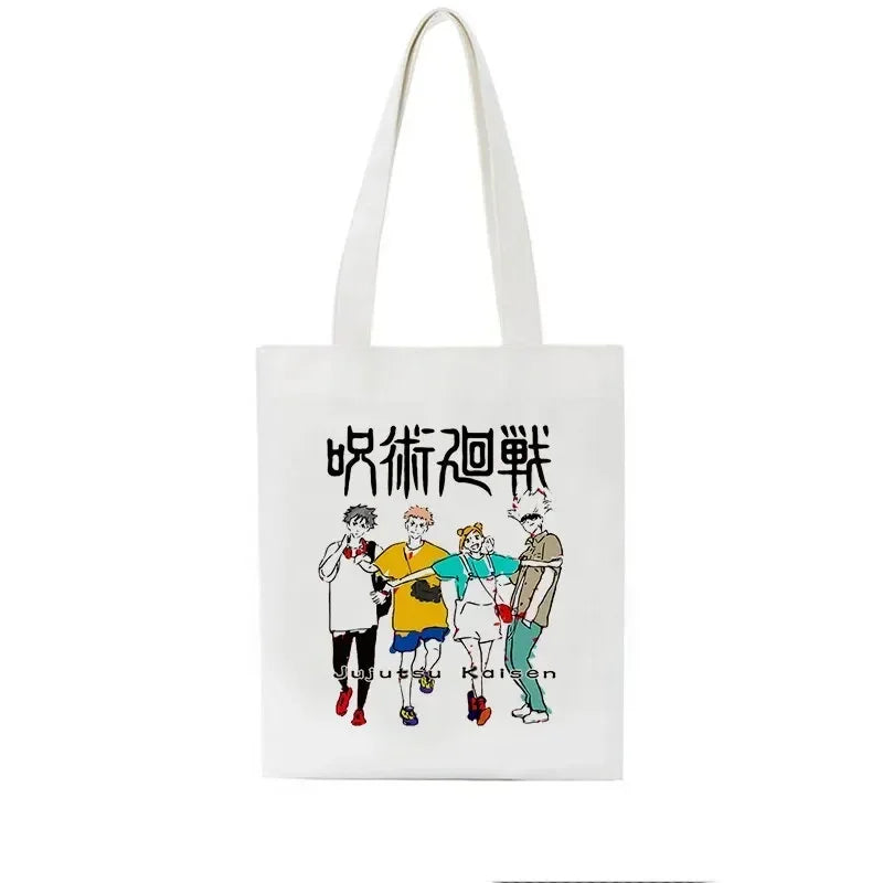 Bolso de mujer Jujutsu Kaisen, bolso de lona, bolso de hombro de anime japonés para mujer Ins Harajuku, bolso de compras vintage de dibujos animados de gran capacidad.