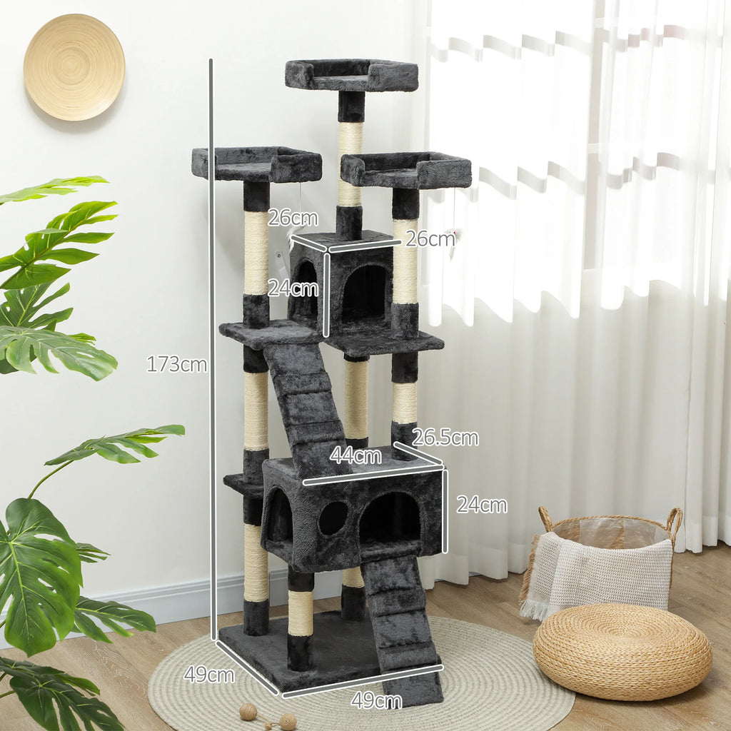Árbol rascador para gatos PawHut, poste rascador para gatos, árbol para trepar y jugar con gatos.