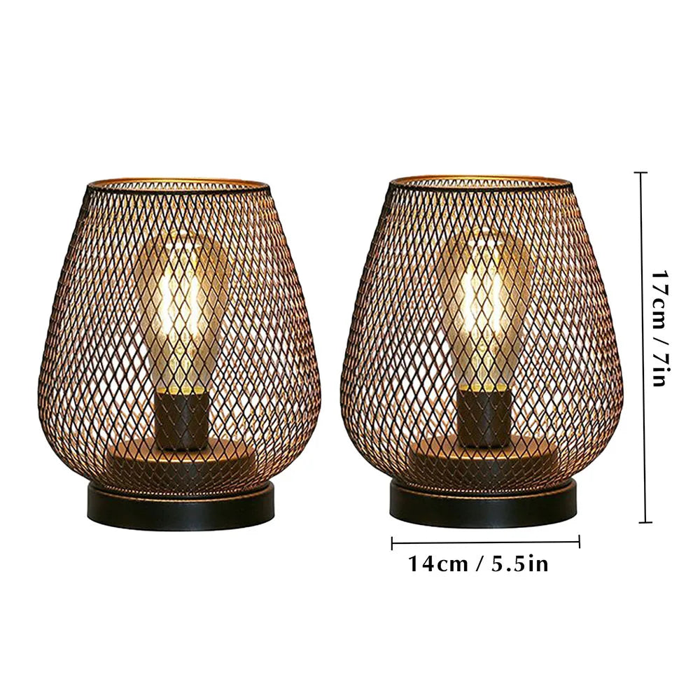 2 lámparas de mesa redondas de metal con forma de jaula, LED, a pilas, inalámbricas, para bodas, fiestas y decoración del hogar. Portavelas.