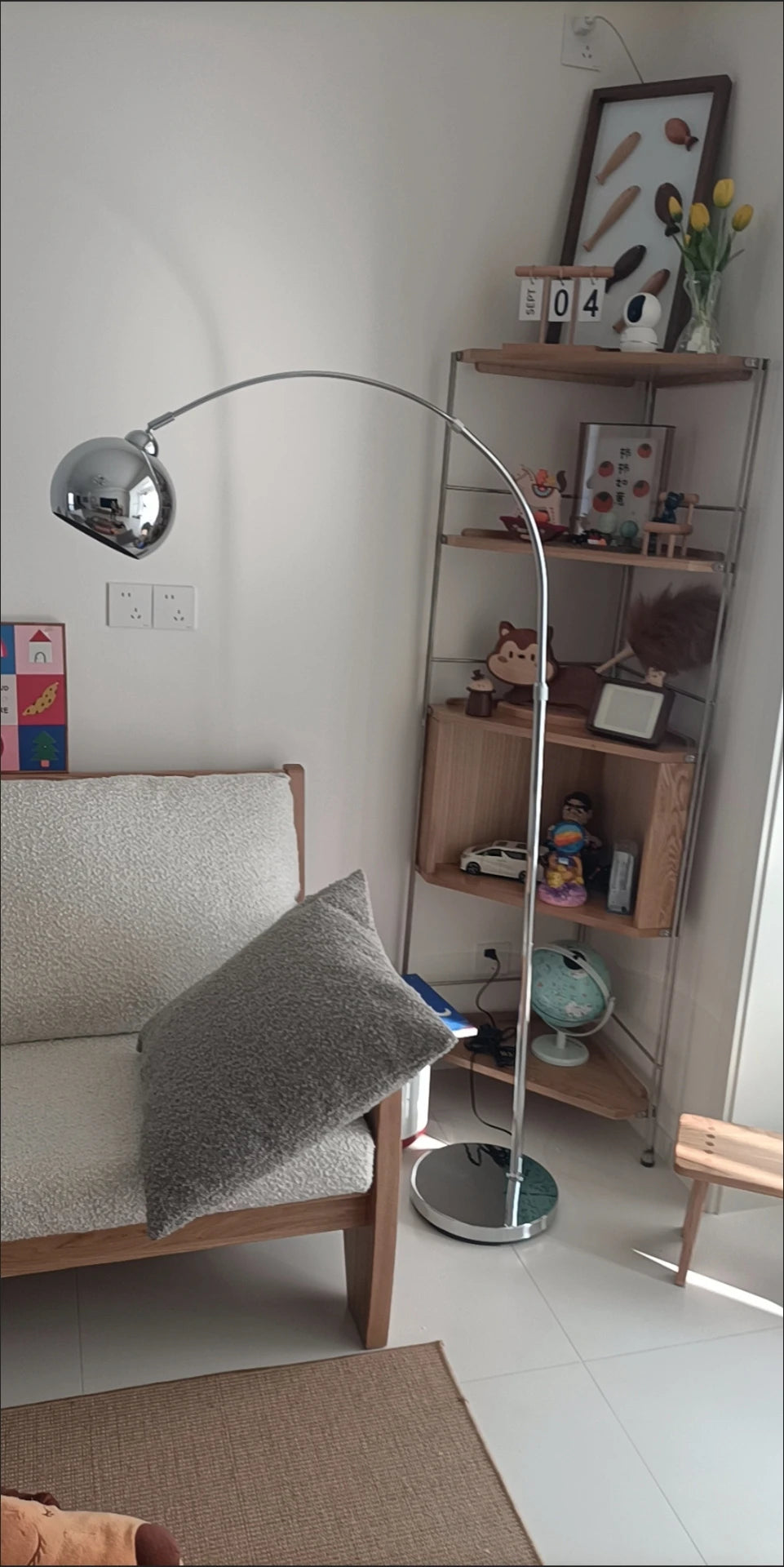 Style Silver Adjustable Floor Lamp for Living Room Bedroom Sofa Side Standing Light Adjustable Height Modern Minimalist Decor