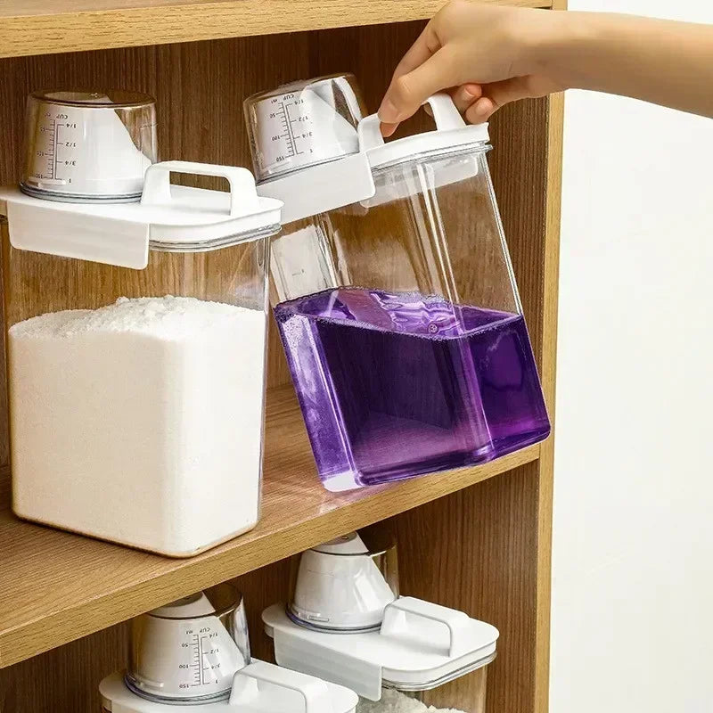Dispensador hermético de detergente en polvo de 1100/1800/2300 ml. Caja de almacenamiento transparente para detergente líquido en polvo con tapa.