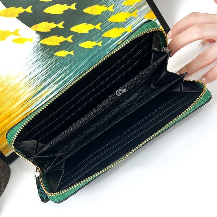 Cartera larga de lujo de diseño vintage, estilo bohemio, versátil, tarjetero, cartera multifuncional para mujer, estuche portátil para tarjetas.