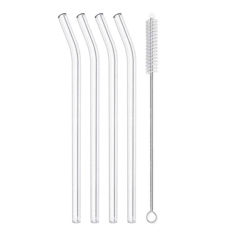 4/8 piezas de pajitas de vidrio reutilizables, pajitas de vidrio transparente para beber, tubos de 8 pulgadas y 8 mm, pajitas para zumos, batidos, té, vasos, juego de pajitas para bebidas
