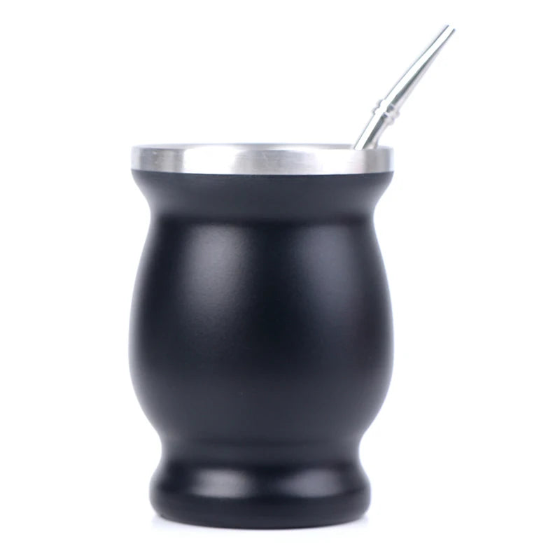 Mate de acero inoxidable 304 de 8 oz, calabaza para mate argentina con bombillas.
