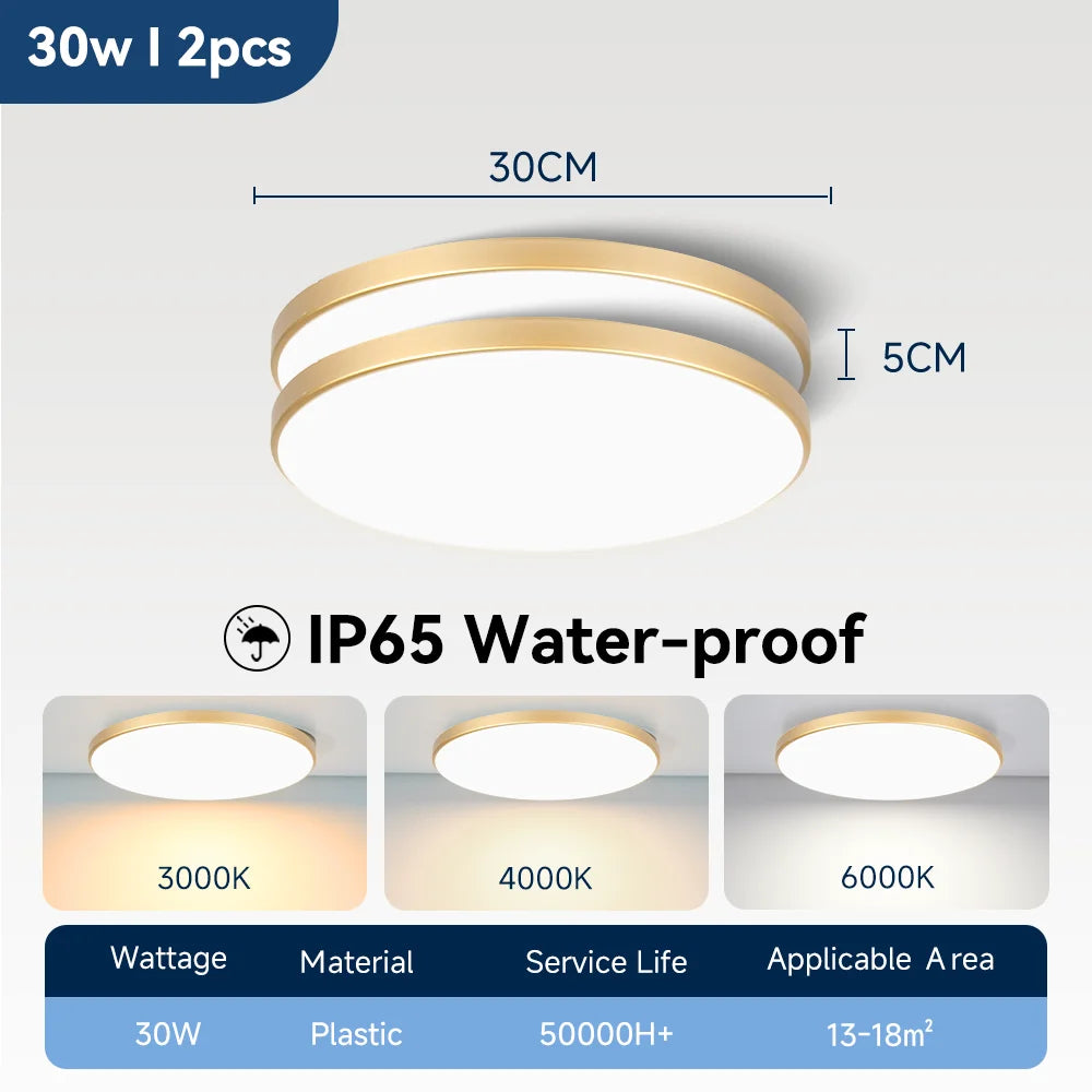 Lámpara de techo LED impermeable para baño, luces de techo redondas de 18W, 30W y 40W para cocina, sala de estar y baño, 220V