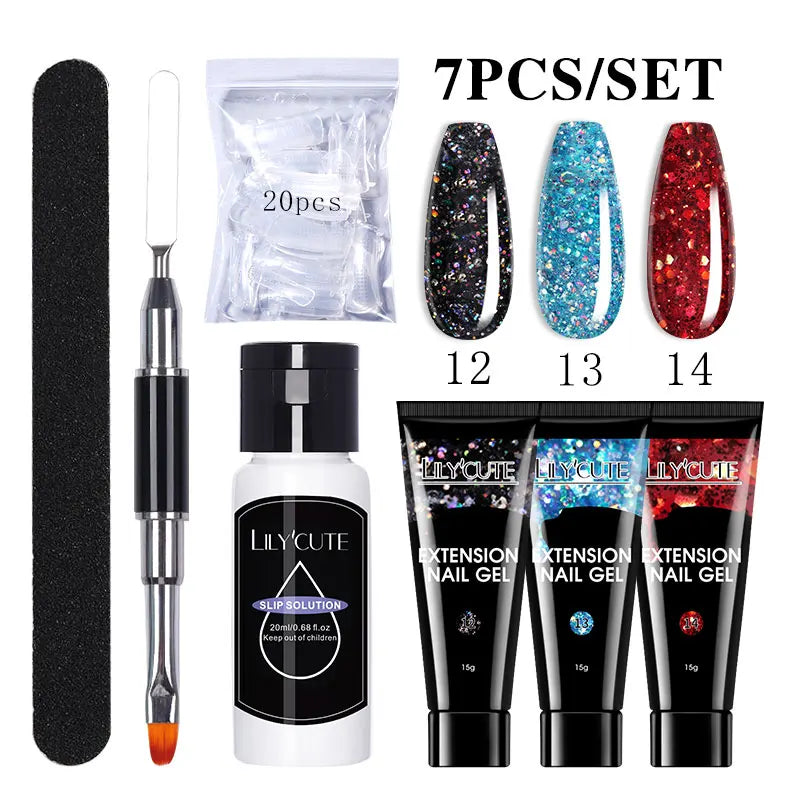 Kit de gel para extensión de uñas LILYCUTE de 15 ml, gel UV, acrílico, blanco, transparente, rosa, esmalte de uñas, lámpara LED, set de manicura para decoración de uñas.