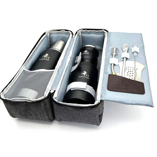 1 juego/lote de kits de viaje de yerba mate Gaucho que incluyen termo de acero inoxidable, taza de calabaza, bombilla, pajita, lata de té y separador de filtro.