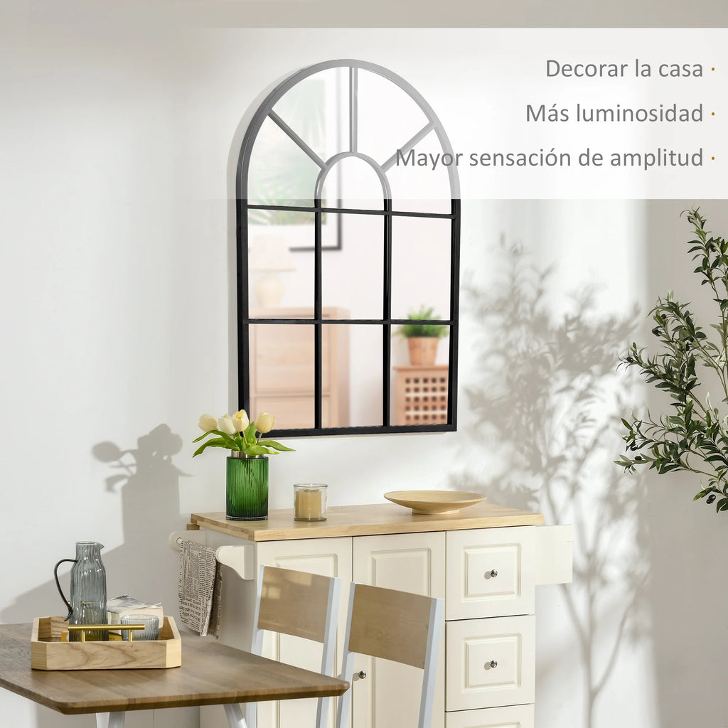 Espejo de pared decorativo Homcom de 60 x 91 cm, espejo de ventana de metal para sala de estar, dormitorio, entrada, estilo moderno, negro.