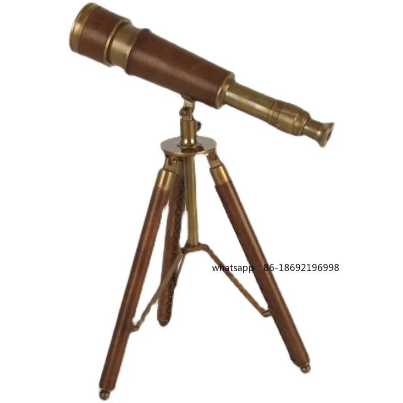 Adorno de mesa vintage británico nostálgico importado de Indian Degree, decoración de latón y cuero, telescopio de doble tubo, regalo creativo