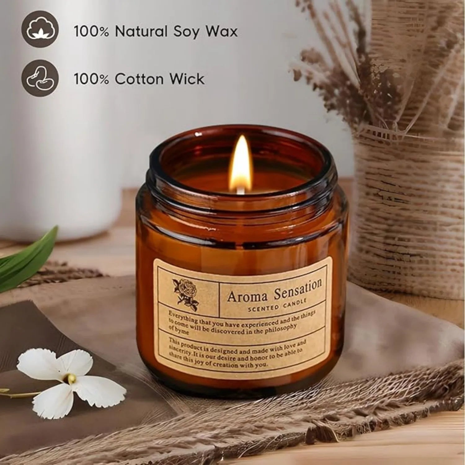 Vela aromática de vidrio ámbar de producción limitada - Vela romántica vintage sin humo para decoración de mesas de jardín y fiestas en el hogar
