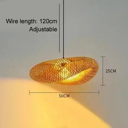 Lámpara colgante LED de bambú tejida a mano para decoración del hogar, lámpara de araña colgante para sala de estar y cocina, estilo vintage de ratán tejido.