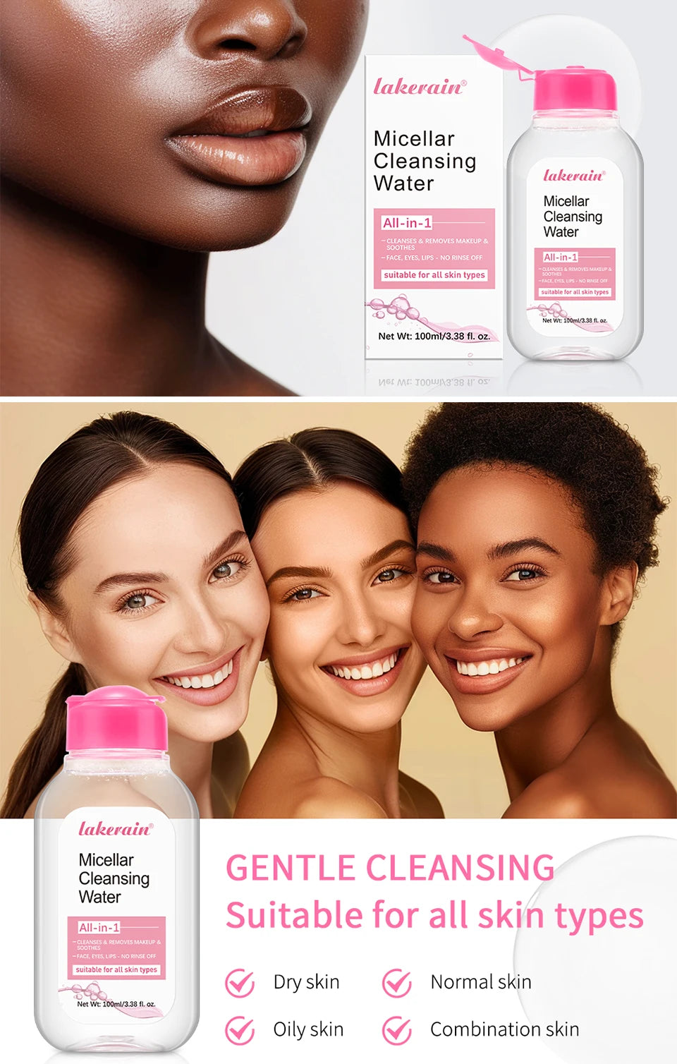 Agua micelar Garnier de 100 ml, limpiador facial hidratante, desmaquillante profundo, agua limpiadora, refrescante, hidratante, limpiadora de la piel.