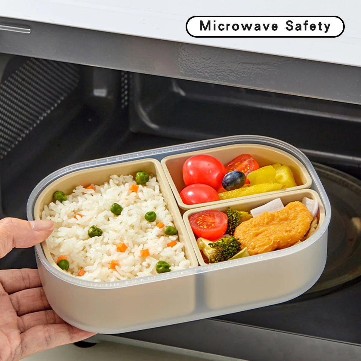 WORTHBUY Tupper de Almuerzo de Plástico para Microondas con 3 Rejillas, Caja Bento de Frutas Portátil y Desmontable, Contenedor de Comida Apilable para Escuela y Oficina