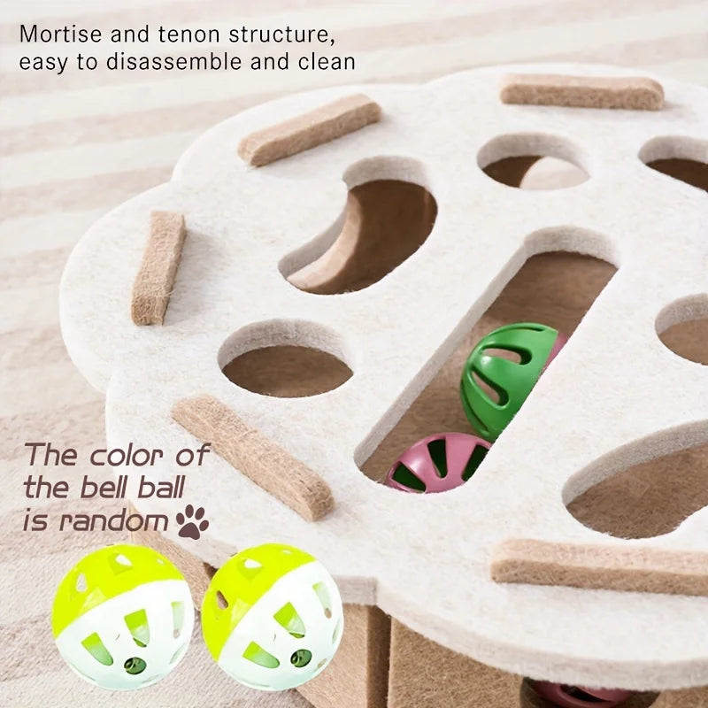 Juguete interactivo de fieltro para gatos con forma de rompecabezas, caja de juguetes con laberinto, túnel, campana y pelota. Juguete de entretenimiento para gatos para interiores.