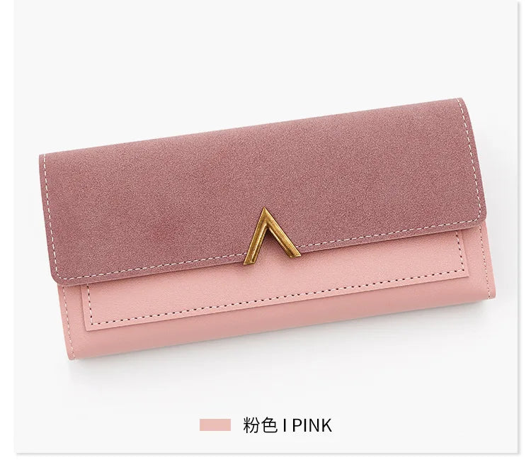 Nueva versión coreana de la cartera de mujer, cartera larga plegable en forma de V con hebilla, monedero de mano y tarjetero.
