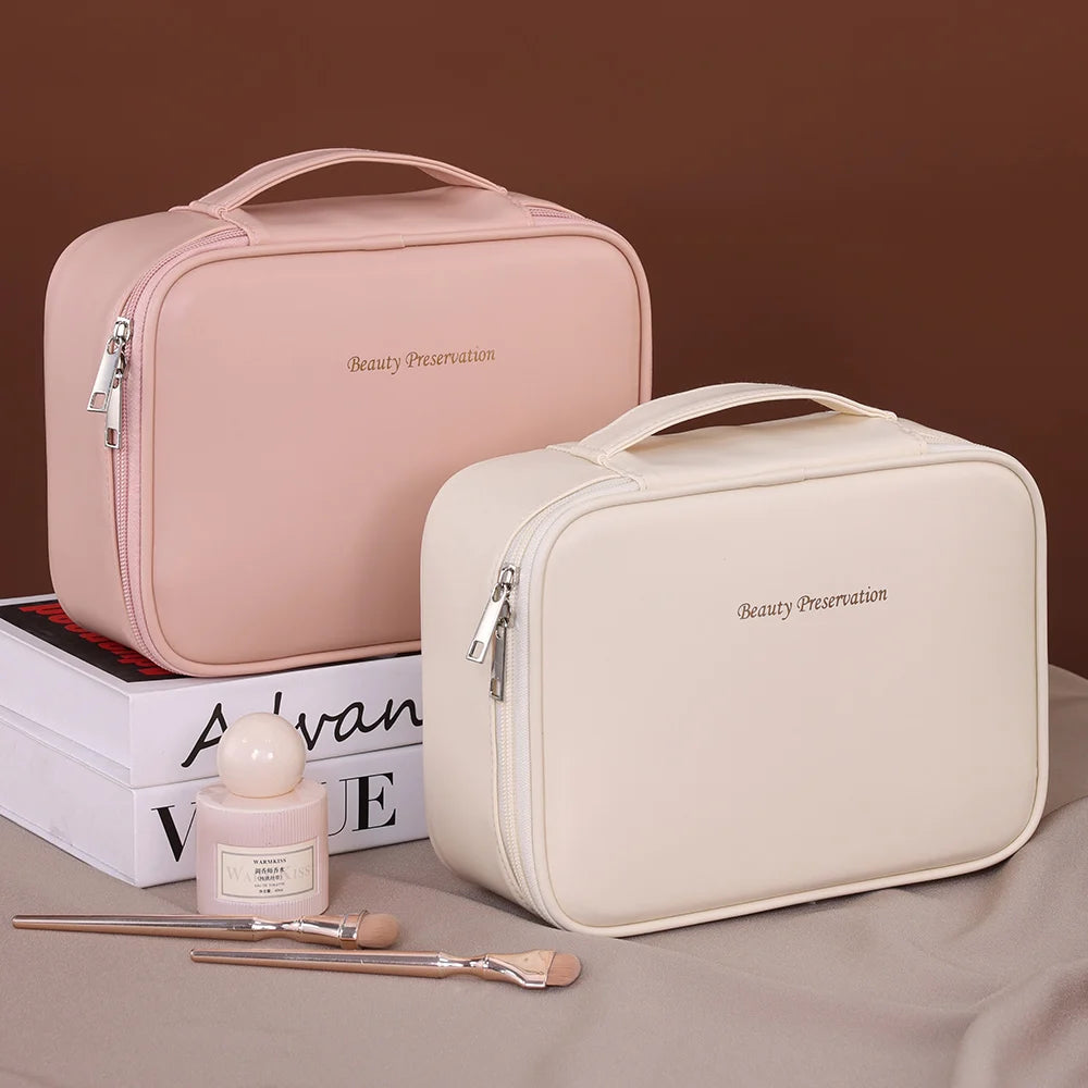 Neceser grande de PU para mujer, ideal para artículos esenciales de viaje. Bolsa de maquillaje y cosméticos. Organizador de cosméticos de lujo.