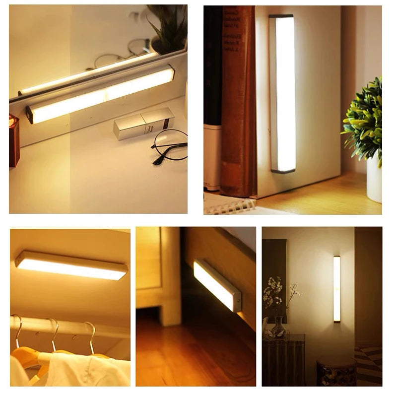 Luz con sensor de movimiento, luz nocturna LED inalámbrica, luz recargable tipo C, lámpara para armario, lámpara de armario, retroiluminación de escalera para cocina LED