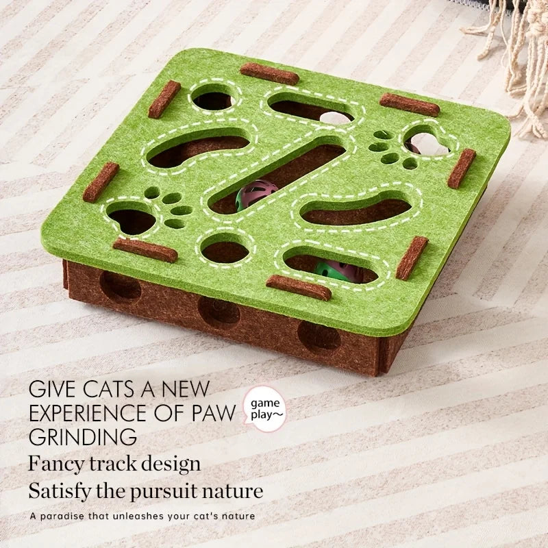 Juguete interactivo de fieltro para gatos con forma de rompecabezas, caja de juguetes con laberinto, túnel, campana y pelota. Juguete de entretenimiento para gatos para interiores.