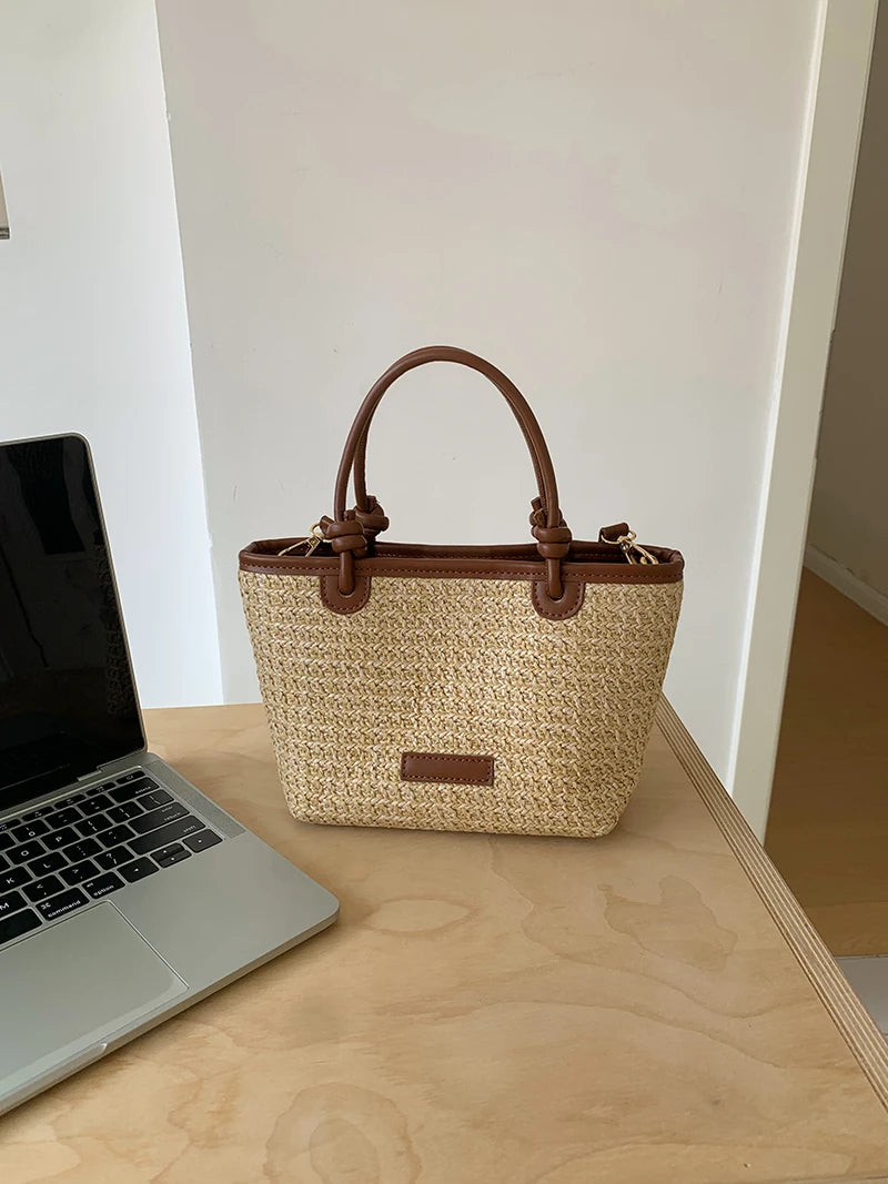 Bolso de hombro de paja para mujer, ideal para vacaciones de verano, con diseño retro. Bolsos cruzados portátiles para mujer, estilo cesta tejida.