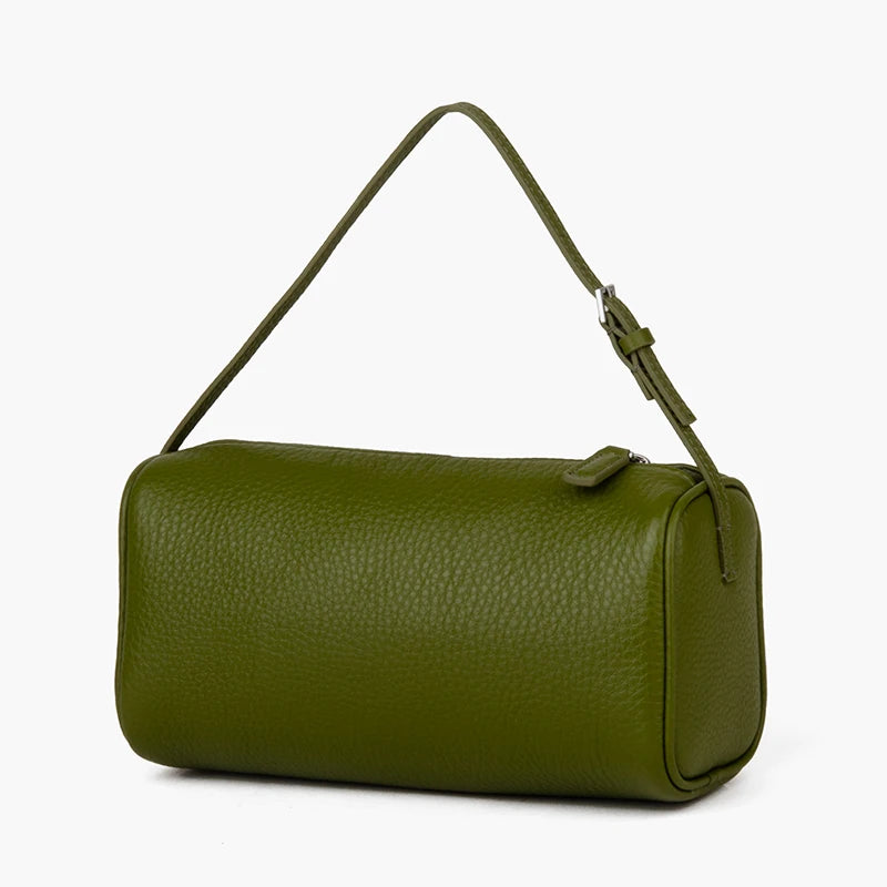 Bolso mini Donna-in de piel de becerro de grano completo para mujer, de piel auténtica con correa para el hombro, bandolera con forma de barril.