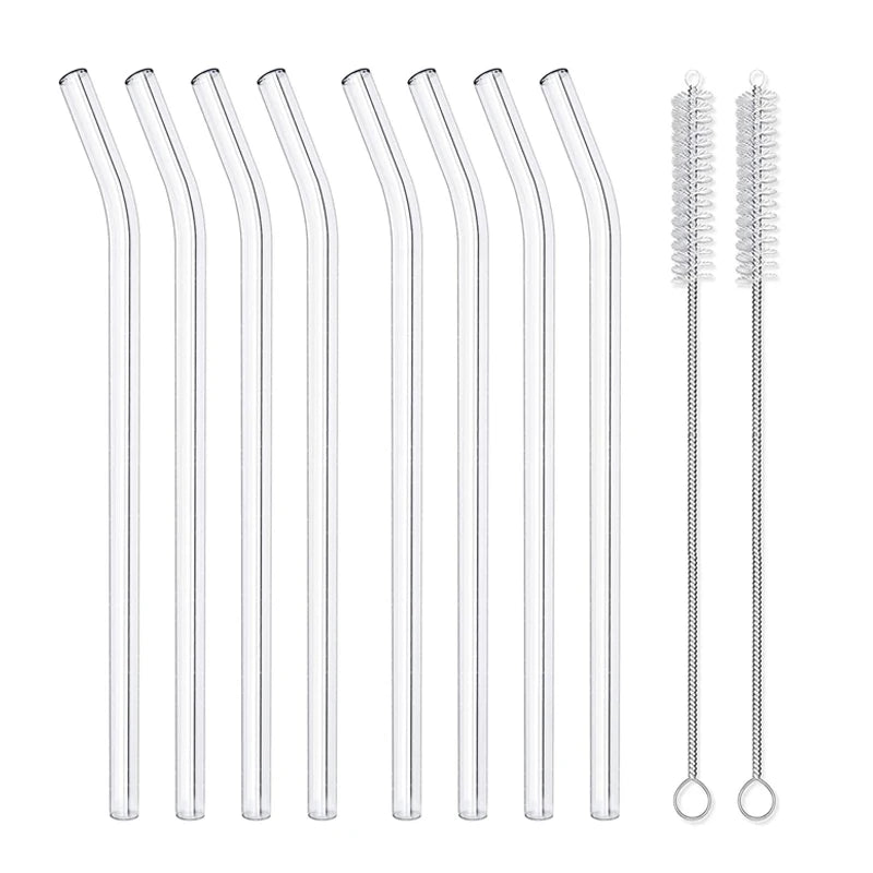 4/8 piezas de pajitas de vidrio reutilizables, pajitas de vidrio transparente para beber, tubos de 8 pulgadas y 8 mm, pajitas para zumos, batidos, té, vasos, juego de pajitas para bebidas