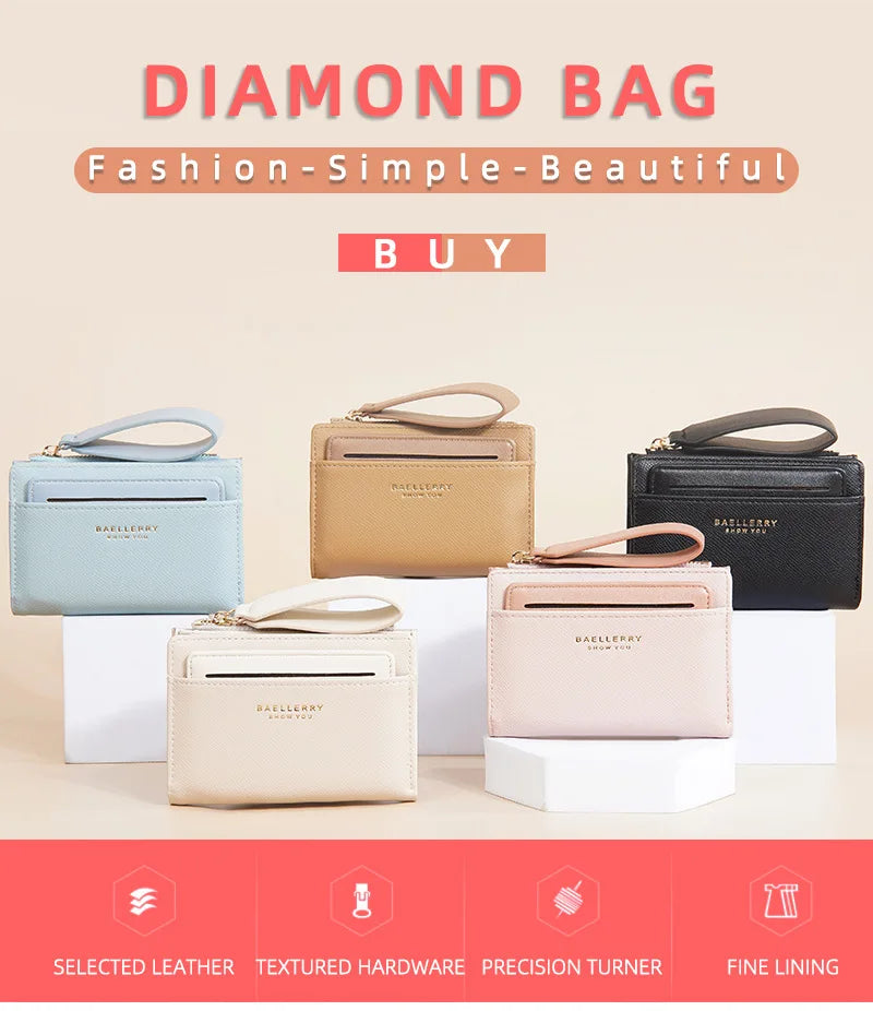 Nueva cartera para mujer con cremallera corta, elegante y de alta gama, con múltiples ranuras para tarjetas, tarjetero japonés y coreano para mujer.