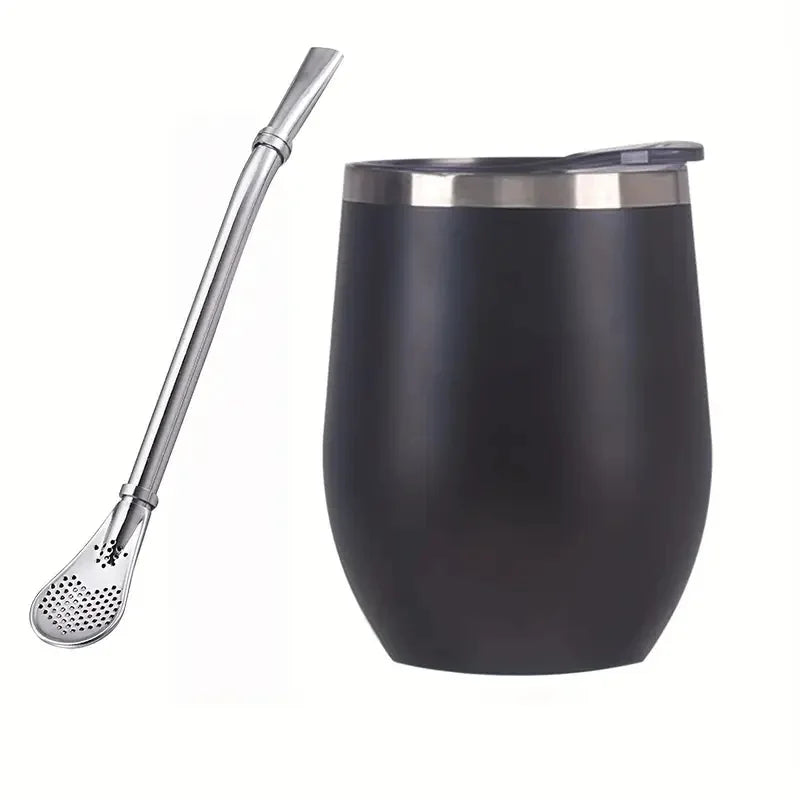 Juego de tazas para mate: vaso térmico de acero inoxidable con tapa y pajita, taza de mate de doble pared con cuchara para bebidas frías y calientes.