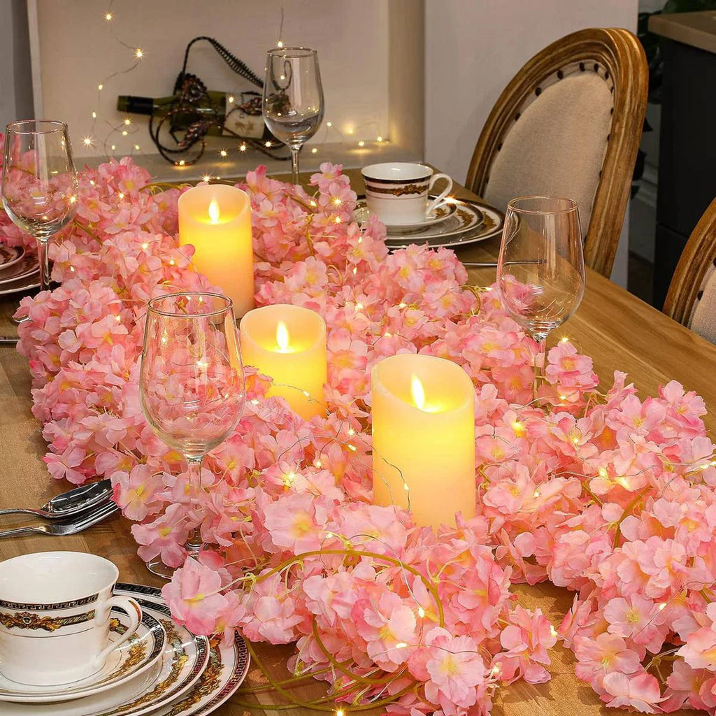 Guirnalda de luces de flores de cerezo de 1/2/5 m, enredaderas de flores artificiales, luces de hadas para dormitorio, bodas, fiestas y decoración navideña.