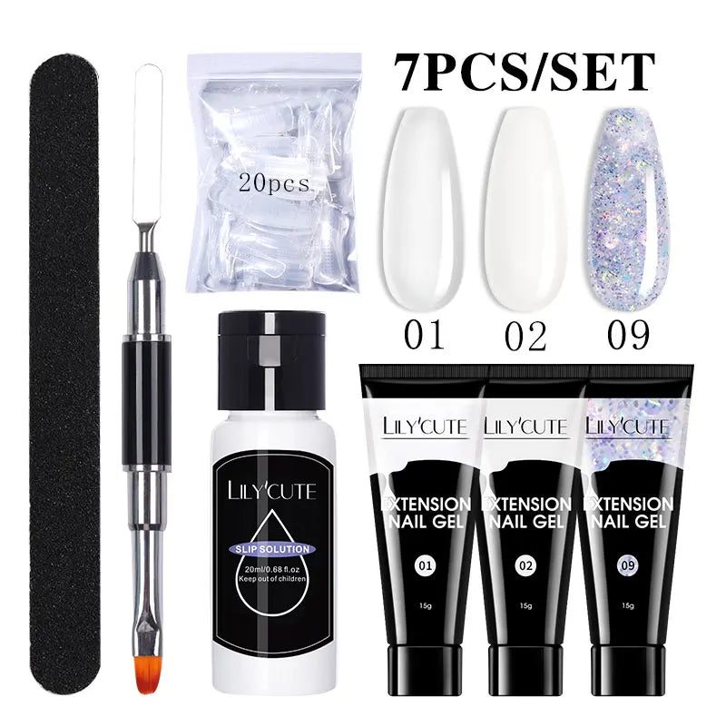 Kit de gel para extensión de uñas LILYCUTE de 15 ml, solución acrílica, esmalte en gel con lámpara para uñas para una rápida extensión, gel UV para uñas.