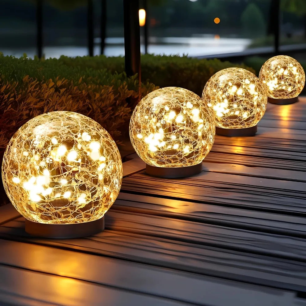 Globos solares de cristal agrietado - Luces esféricas impermeables para exteriores, ideales para la decoración de patios y jardines.
