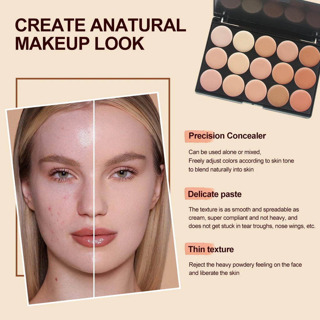 Paleta de contorno en crema de camuflaje con 15 colores para maquillaje profesional