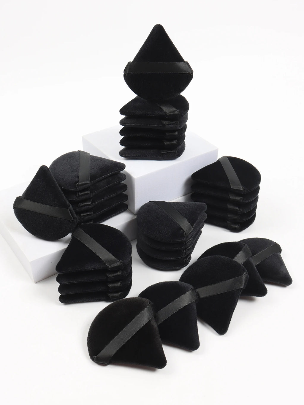 Esponja de maquillaje facial triangular negra con borla, esponja de terciopelo suave para cosméticos, esponja mezcladora de maquillaje para base de maquillaje, acceso al maquillaje